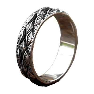 Anillo de Mitología Japonesa con Motivo de Ojos y Zirconia, Acero Inoxidable