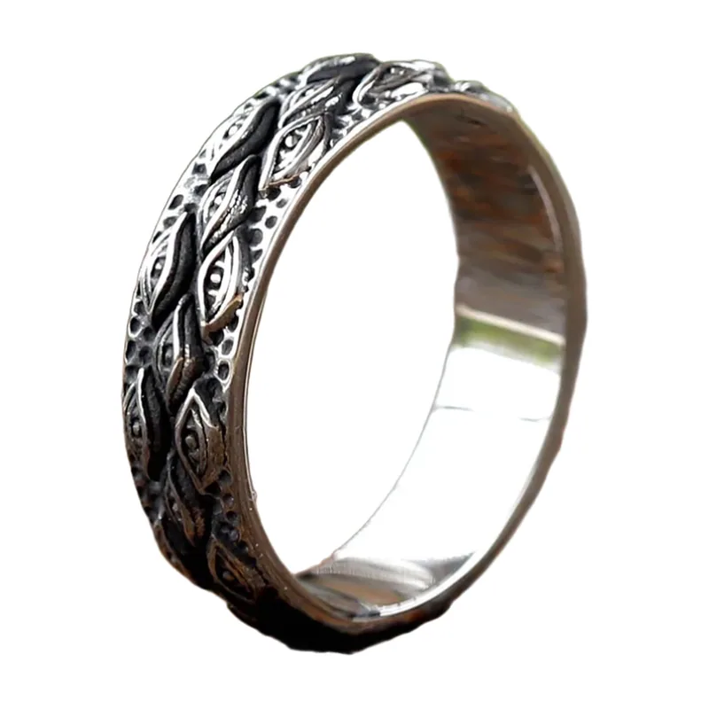 Anello Mitologia Giapponese con Motivo Occhi e Zirconia, Acciaio Inox