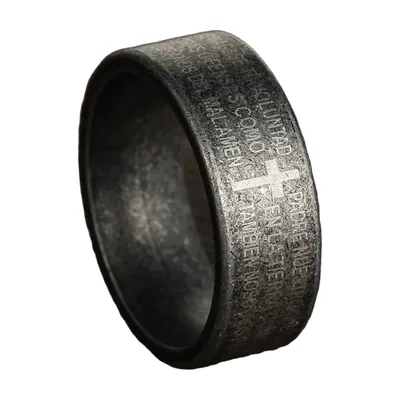 Anillo de Cruz Cristiana con Versículo Bíblico, Acero Inoxidable