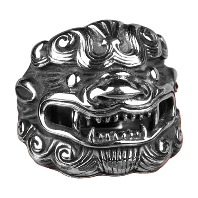 Kirin Statement-Ring mit Fabelwesen-Kopf, Edelstahl 316L