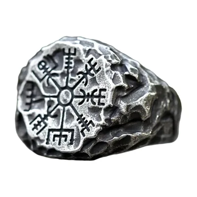 Vegvisir Wikinger Kompass Siegelring mit Runen, Edelstahl