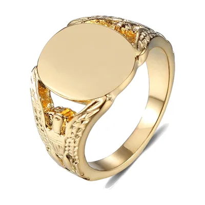 Anello Sigillo con Motivo Aquila, Acciaio Inossidabile Dorato