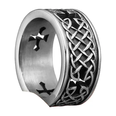 Anillo de Nudo Celta con Cruces, Acero Inoxidable