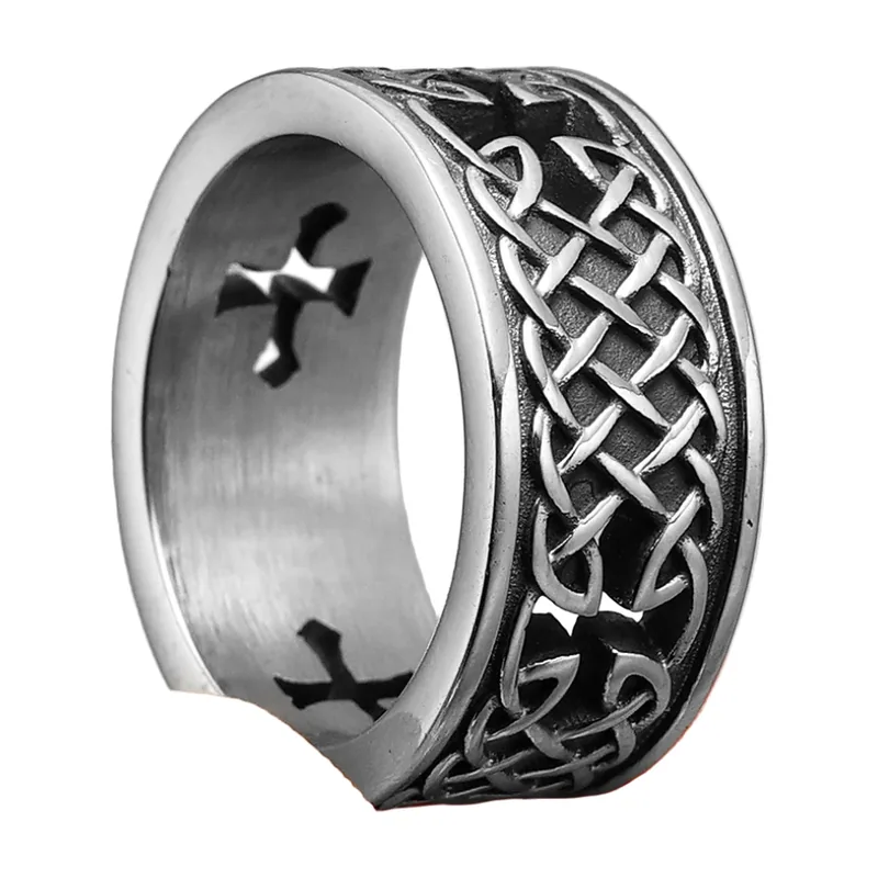 Anillo de Nudo Celta con Cruces, Acero Inoxidable