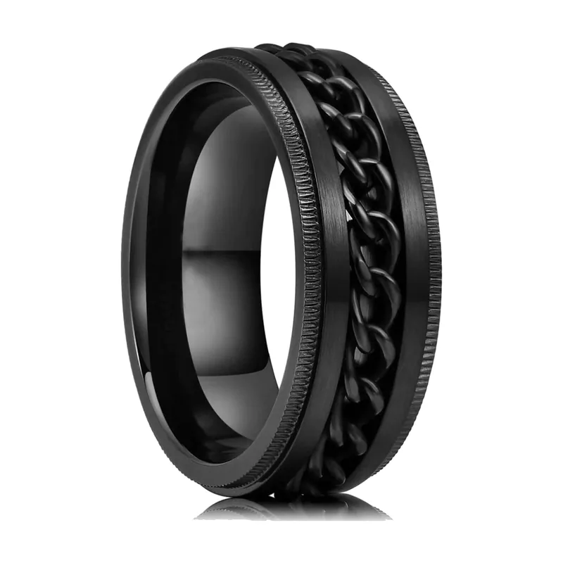 Bague Spinner avec Motif Chaîne Entrelacée, Acier Inoxydable