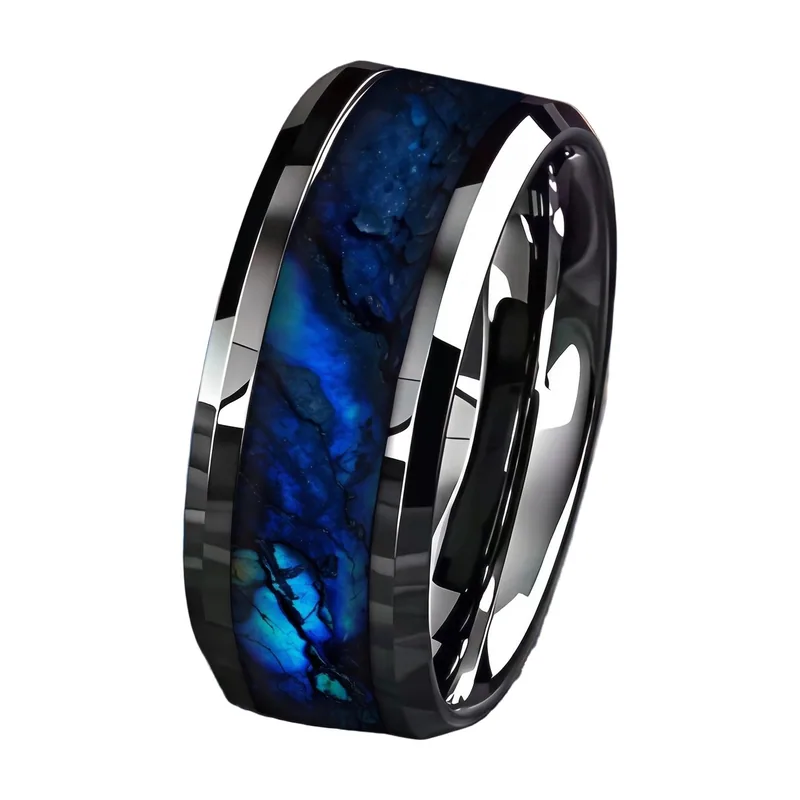 Herrenring mit blauem Sternenhimmel-Inlay, Edelstahl