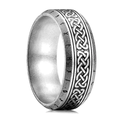 Celtic Knot Ring with Norse Runes, Stainless Steel