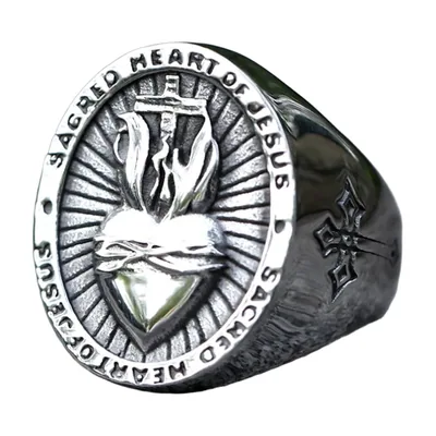 Anillo Sello Sagrado Corazón de Jesús, Acero Inoxidable 316L