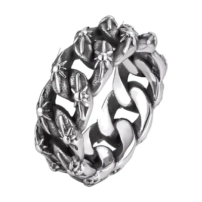 Herrenring mit Cuban Link Kette, Edelstahl Antik-Finish