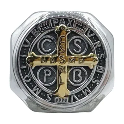Herren Siegelring mit goldenem Kreuz-Motiv, Edelstahl