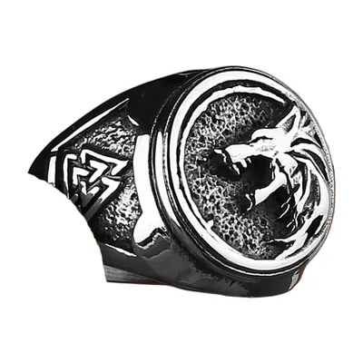 Wikinger Wolf Siegelring mit Valknut, 316L Edelstahl