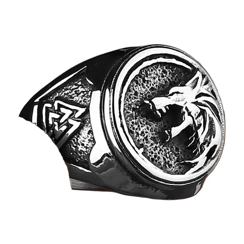 Wikinger Wolf Siegelring mit Valknut, 316L Edelstahl