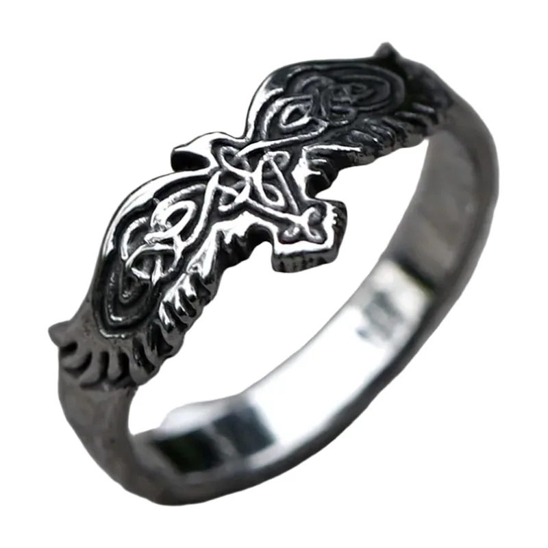 Eagle Ring with Norse Knotwork, 316L Stainless Steel