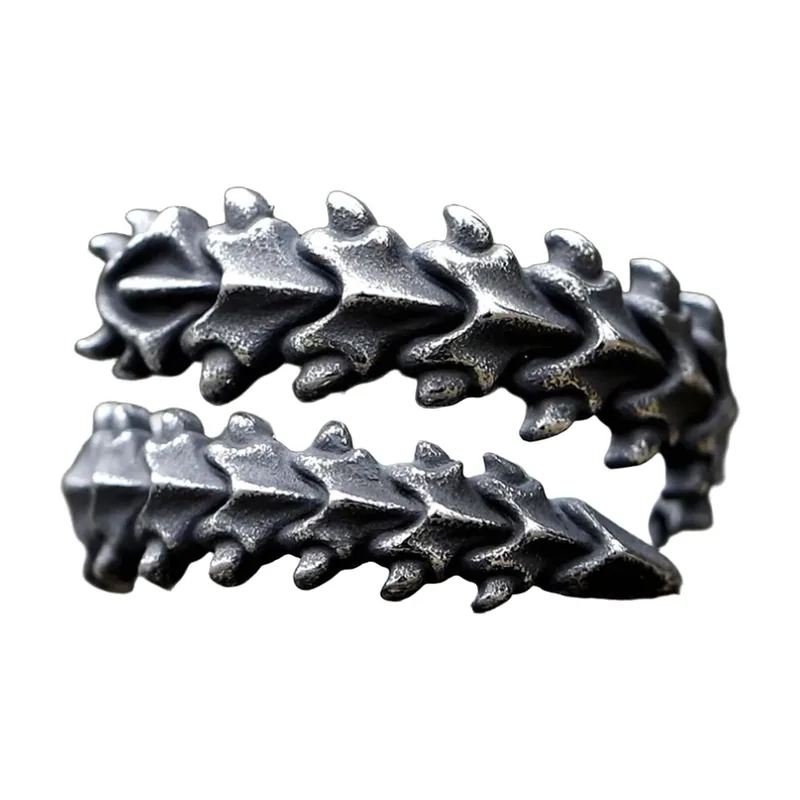 Spine Motif Biker Ring, Antique 316L Stainless Steel