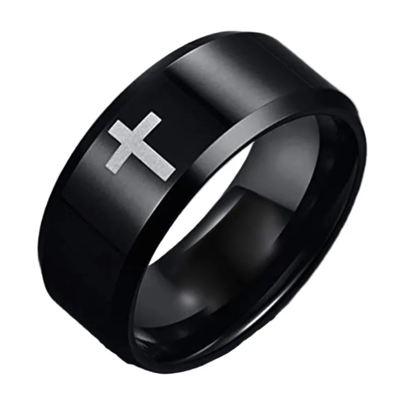 Black Cross Statement Ring, 316L Stainless Steel