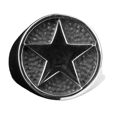 Anillo Sello con Estrella y Fondo Texturizado, Acero Inoxidable