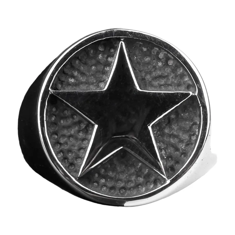 Anello Sigillo con Stella e Sfondo Texturizzato, Acciaio Inossidabile