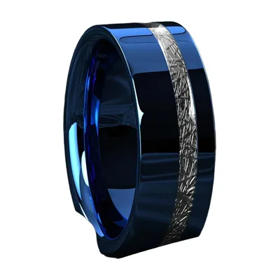 Anillo efecto meteorito azul para hombre, acero inoxidable