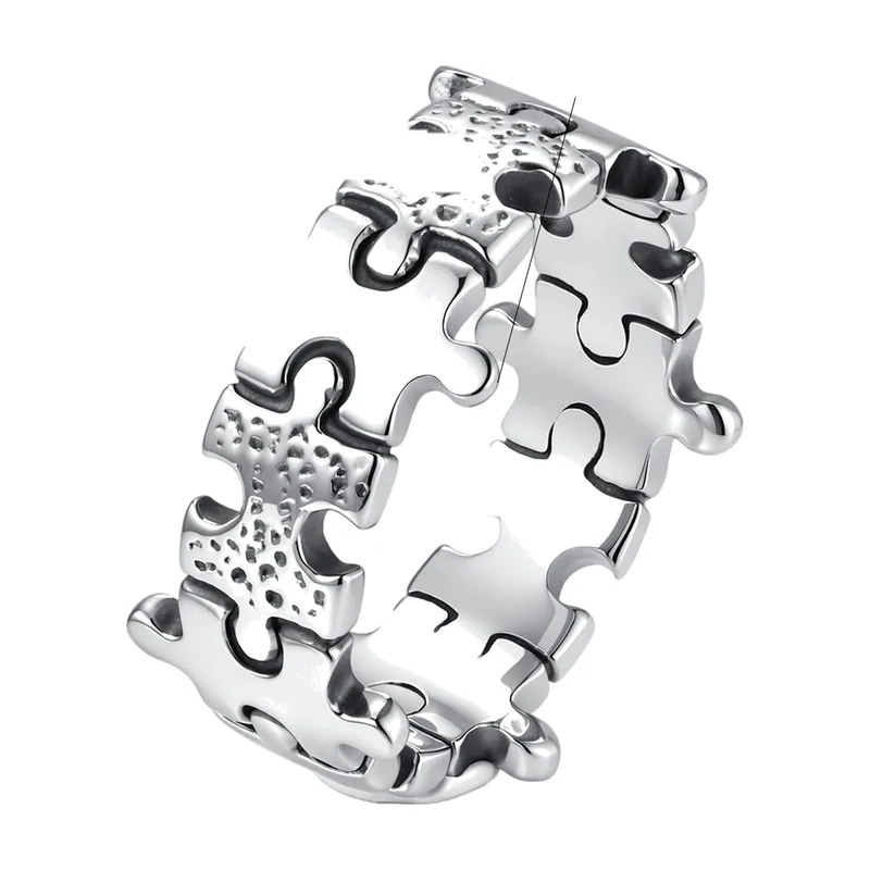 Anello Puzzle per Uomo, Acciaio Inossidabile Lucido 316L