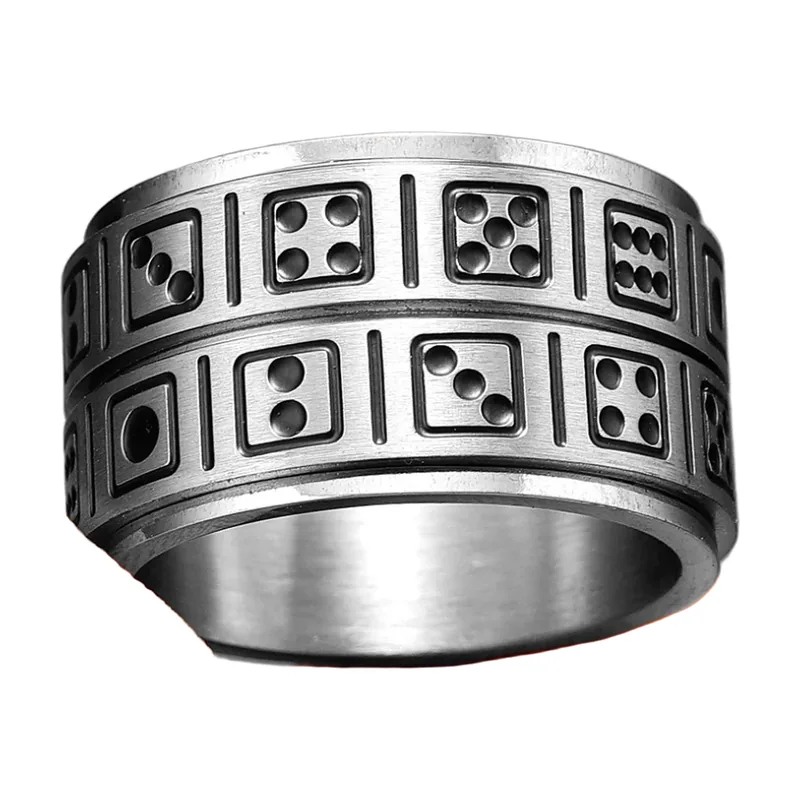 Bague Spinner avec Motif de Dés, Acier Inoxydable 316L