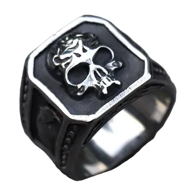 Skull Signet Ring, 316L Stainless Steel Gothic Biker Ring