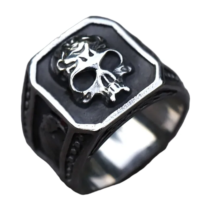 Anello Sigillo con Teschio in Acciaio Inossidabile 316L, Stile Gothic