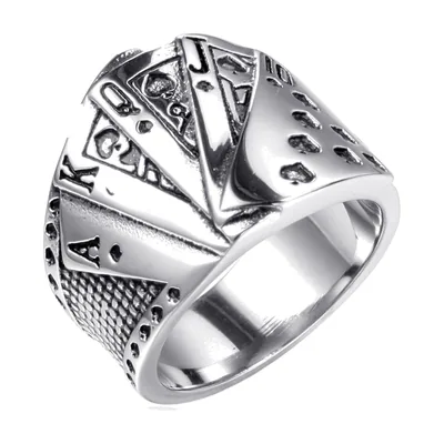 Royal Flush Poker-Ring mit Spielkarten-Motiv, Edelstahl