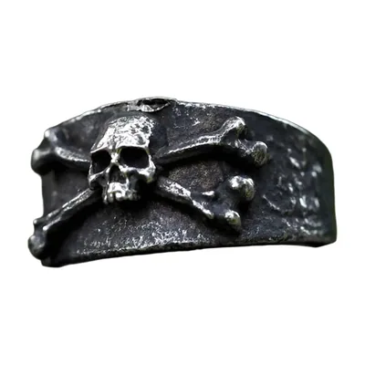 Totenkopf Ring mit Aegishjalmur, Antik-Edelstahl