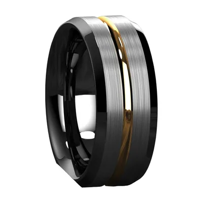 Bague Alliance avec Rainure Dorée et Finition Mixte, Acier Inoxydable