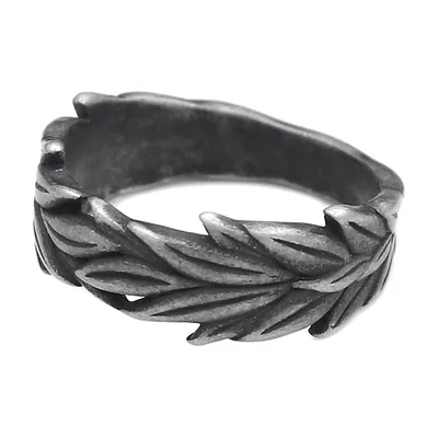 Anillo de Hoja de Laurel, Acero Inoxidable Antiguo