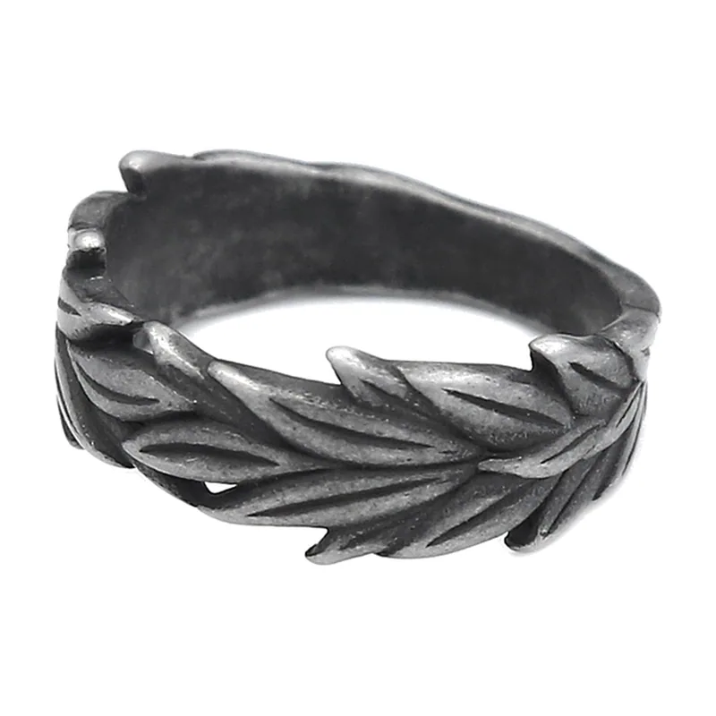 Laurel Leaf Band Ring, Antique Stainless Steel