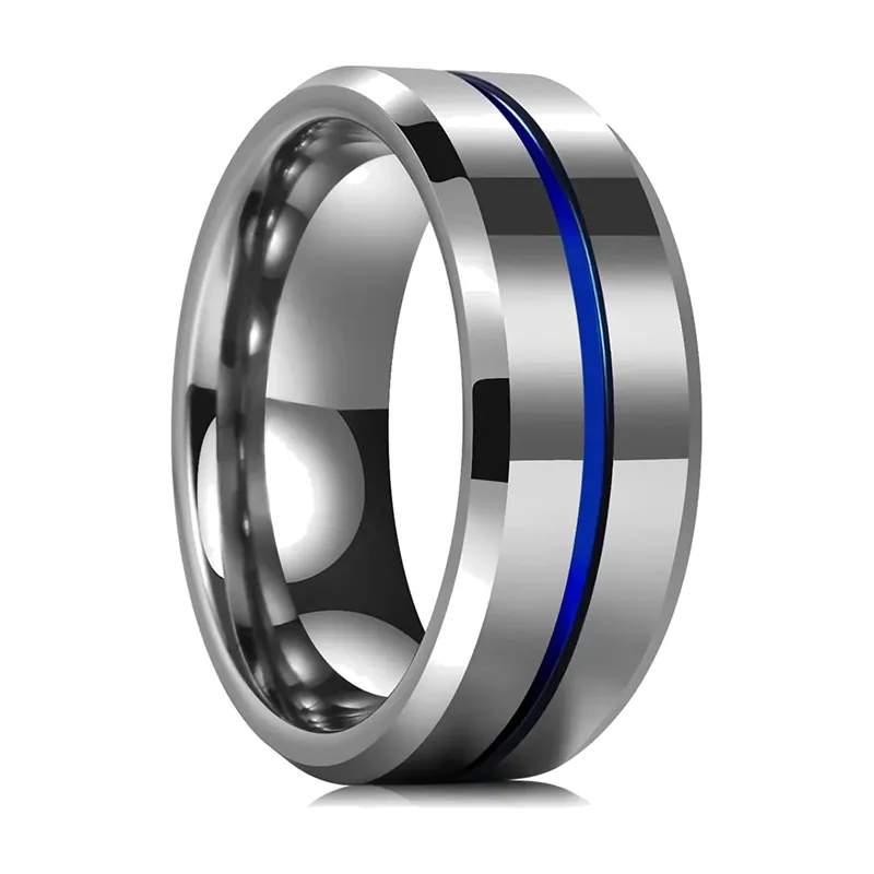 Bague en acier inoxydable brossé avec insert bleu