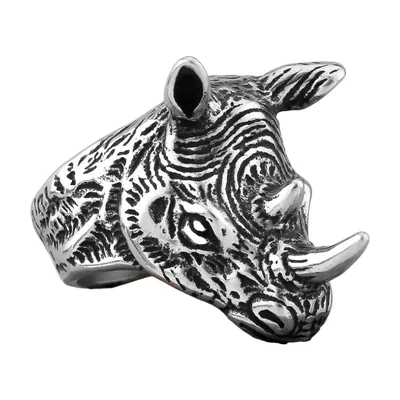 Rhinozeros Kopf Statement-Ring aus Edelstahl