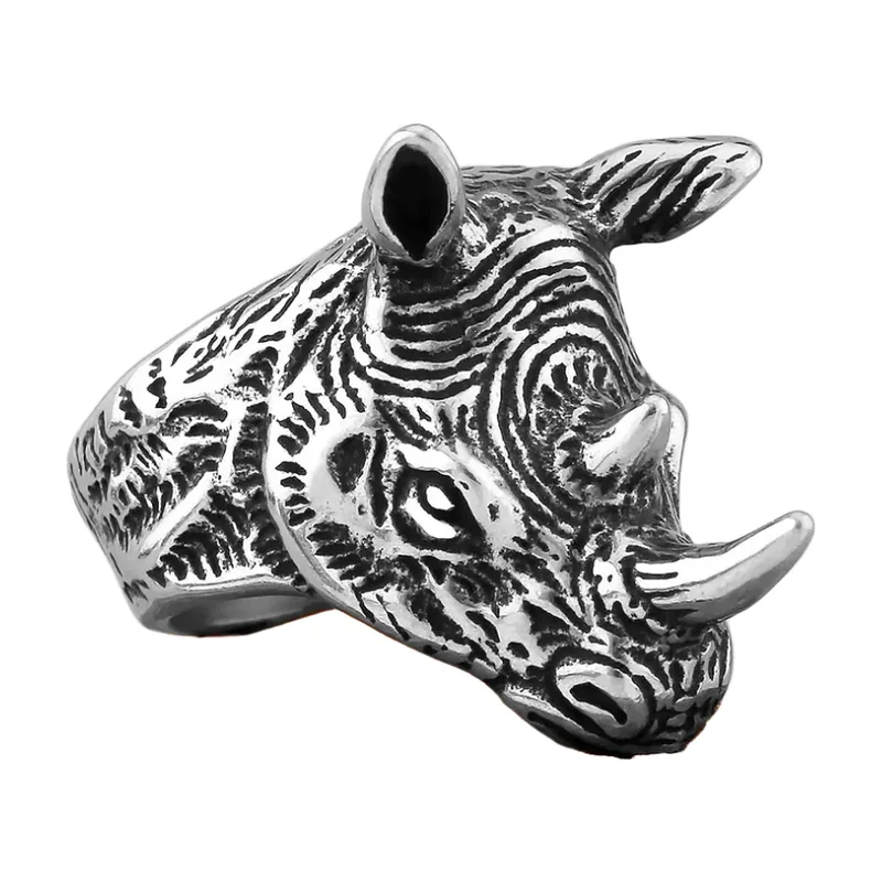 Anillo de Cabeza de Rinoceronte, Acero Inoxidable