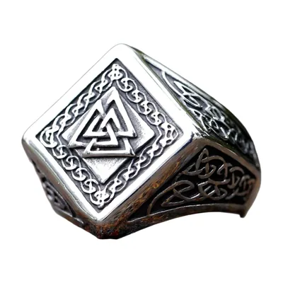 Bague Chevalière Valknut au style Nordique, Acier Inoxydable