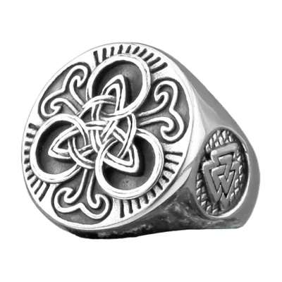 Anillo Sello con Nudo Celta Trinity, Estilo Runas de Odín, Acero Inoxidable