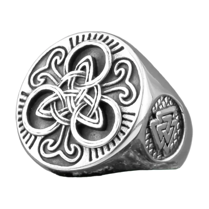 Keltischer Trinity-Knoten Siegelring, Odin Runen-Stil, Edelstahl