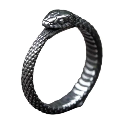 Anillo de Cabeza de Serpiente con Detalle de Escamas, Acero Inoxidable