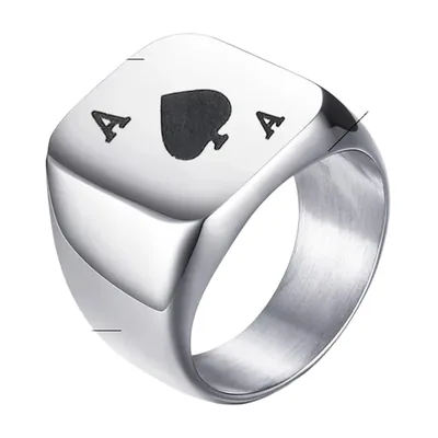Anillo Sello Cuadrado con Motivo de As de Espadas, Acero Inoxidable