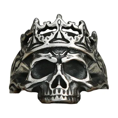 Bague Skull et Couronne pour Homme, Acier Inoxydable