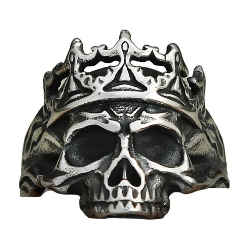 Herren Statement-Ring mit Totenkopf und Krone, Edelstahl
