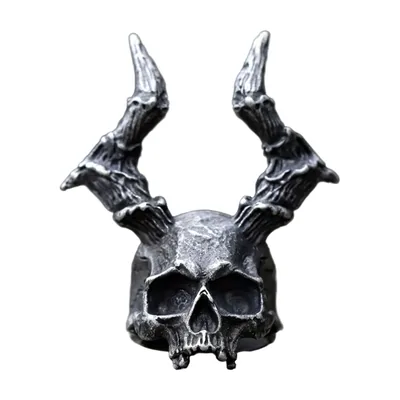 Skull Ring with Antlers, Stainless Steel Gothic Ring