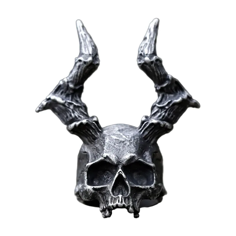 Bague Crâne avec Bois, Acier Inoxydable Style Gothique