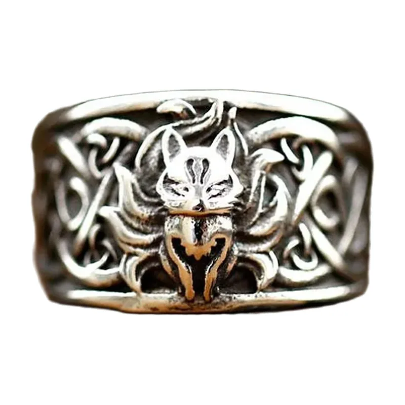 Nine Tailed Fox Ring with Celtic Knotwork, Stainless Steel