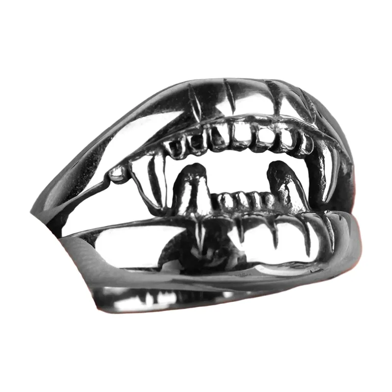 Anello a Forma di Bocca e Denti, Acciaio Inossidabile 316L