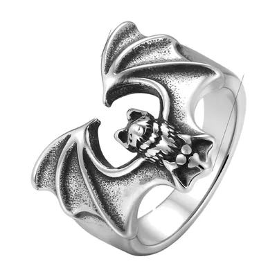 Bat Wing Statement Ring, 316L Stainless Steel Gothic Style