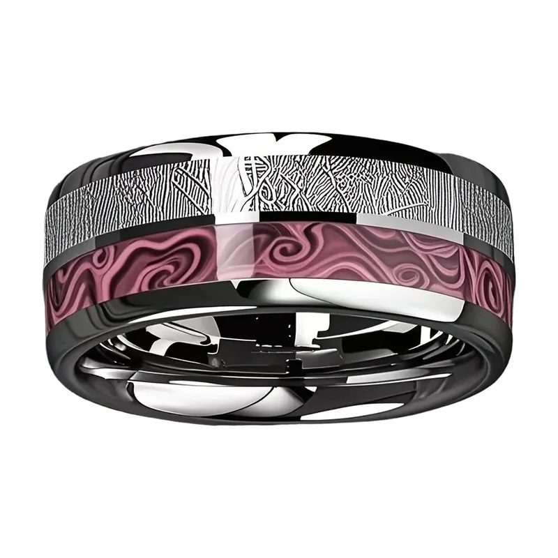 Bague en Acier Inoxydable avec Agate Violette, Finition Polie