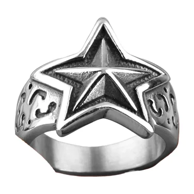 Anillo Sello con motivo de estrella, acero inoxidable 316L