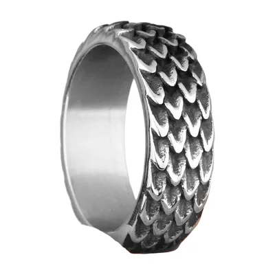Anillo de banda con motivo de escamas de dragón, Acero Inoxidable