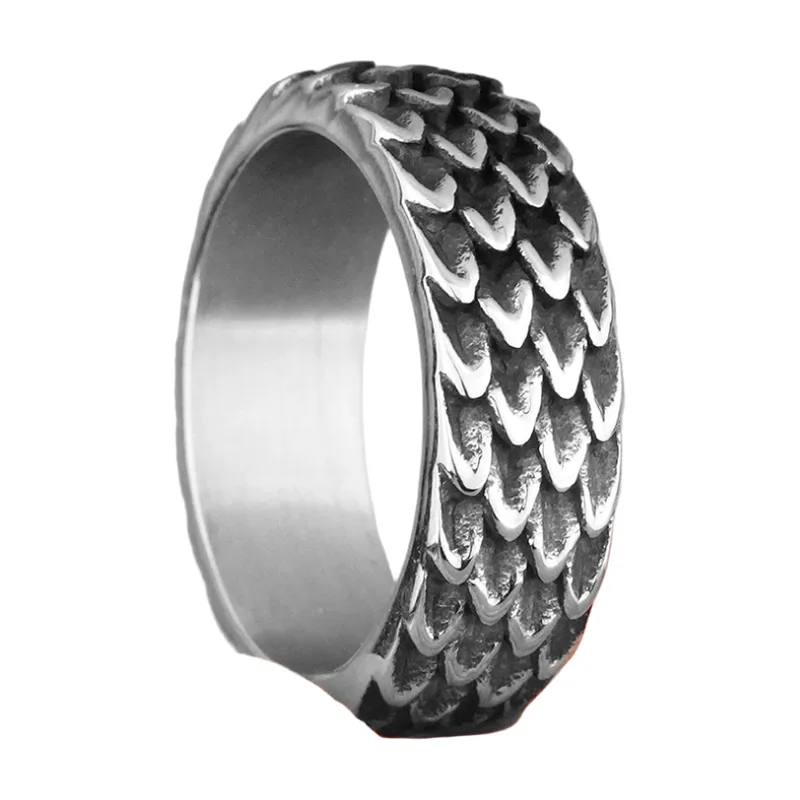 Dragon Scale Pattern Band Ring, Stainless Steel